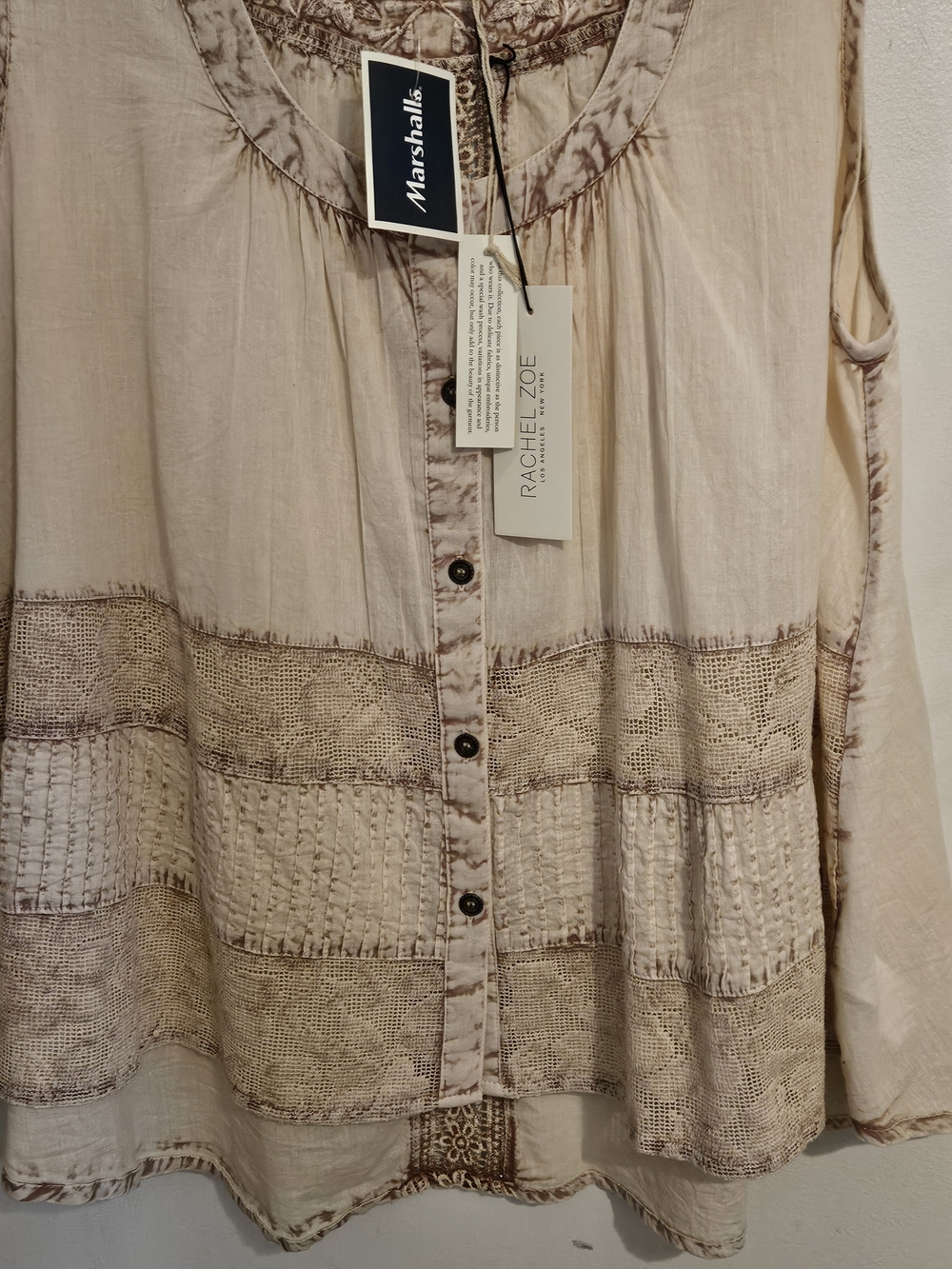 Rachel Zoe Cream and Blush Patchwork Button-Front Camisole - Picture 8 of 9